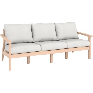 Salotto da giardino Ashwood: divano a tre posti in acacia con cuscini grigio chiaro.