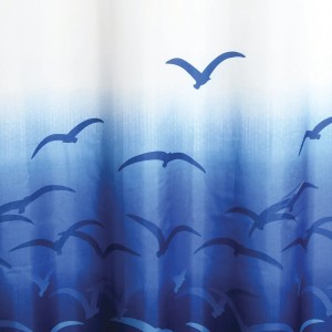 MSV Tenda doccia Gabbiani, blu e bianco, 180x200 cm. Tenda doccia in tessuto decorativo con motivo gabbiani.