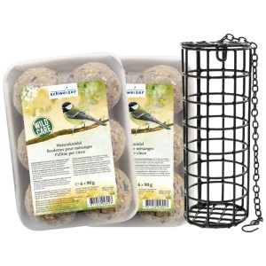 Eric Schweizer palline di grasso con dispenser in bundle, cibo per uccelli selvatici per l'inverno.