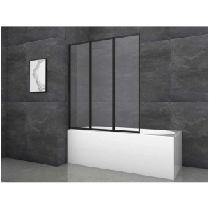 Paroi de baignoire pliante Aurlane Black Star, 3 volets, noir mat, montée sur une baignoire.