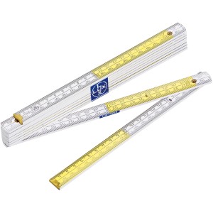 LUX Comfort mètre pliant en bois 2 m, jaune et blanc, en bois de hêtre pour une mesure précise.