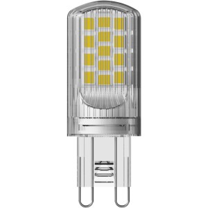 Ampoule LED Osram G9, 4,2 W, lumière blanc chaud pour espaces de vie, économe en énergie et durable.