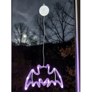 Pipistrello LED viola illuminato con ventosa per decorazione finestre.