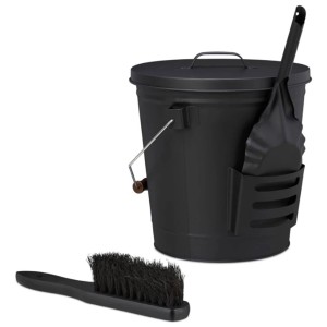 Set de seau à cendres Valo, 3 pièces, noir, avec seau, pelle et brosse pour cheminée et poêle.