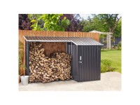 Beliani Gerätehaus mit Holzunterstand Aosta Stahl Graphitgrau/Cremeweiss