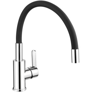Mitigeur d'évier Baliv KI-1100 chrome-noir avec bec flexible et pivotant.