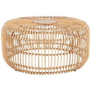 Table basse en rotin beige Randazzo, Ø 85 cm, tressée à la main dans un style bohème pour salon et terrasse.
