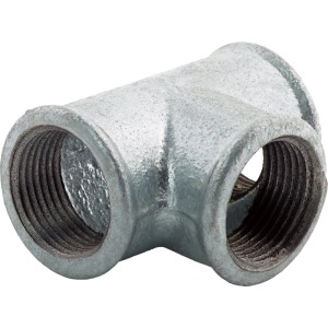 Raccordo a T in ghisa malleabile zincata, 24,1 mm (Rp 3/4), per impianti idraulici e di riscaldamento.