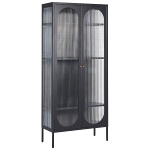 Vitrine noire Beliani Foxton en métal avec portes en verre, 181x80x35 cm. Design moderne pour salon et salle à manger.