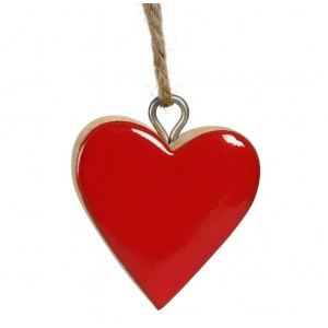 Ciondolo a cuore DecoFinder rosso laccato con cordino, altezza 5 cm.