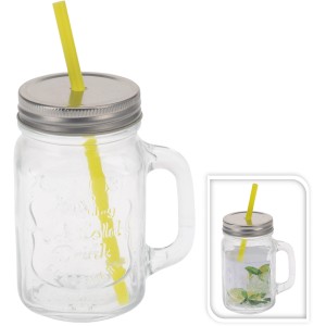 Verre avec couvercle en métal, paille et anse, 450 ml. Idéal pour les boissons froides.