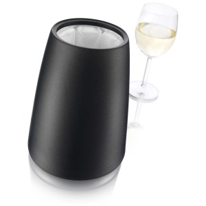 Raffreddatore per vino Vacu Vin Elegant, nero opaco, con elemento refrigerante e bicchiere di vino bianco.