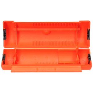 Max Hauri Safety Box S IP44 arancione-rossa aperta per distributore in ambienti umidi, per proteggere i collegamenti a spina.