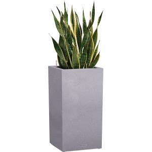 Haut pot de fleurs Lechuza Canto Stone gris pierre 40x76 cm avec plante verte.