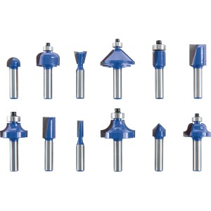 Set di frese LUX, 12 pezzi, per la lavorazione del legno e la fresatura. Diverse frese con gambo da 8 mm.
