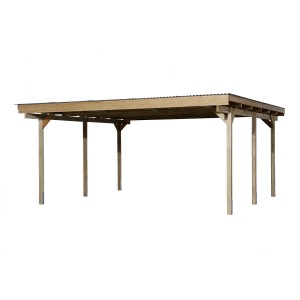 Weka carport doppio a tetto piatto 616 in legno, 500x500 cm, per due veicoli.