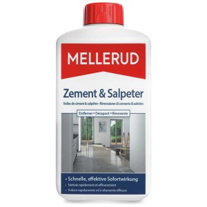 Flacone di rimozione cemento e salnitro Mellerud 1 l per la pulizia di superfici resistenti agli acidi.