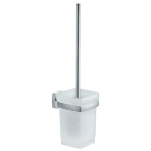 Ensemble brosse WC Diaqua Quinto, métal chromé avec récipient en verre satiné.