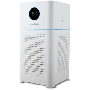 Purificatore d'aria Alpha bianco con display e prese d'aria.