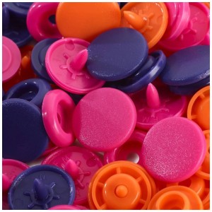 Bottoni a pressione Prym Color Snaps Love in plastica, arancioni, rosa, viola, Ø 12,4 mm, 30 pezzi.