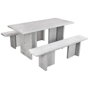 Ensemble de meubles de jardin Nouvel Morcote en granit gris avec table et bancs.