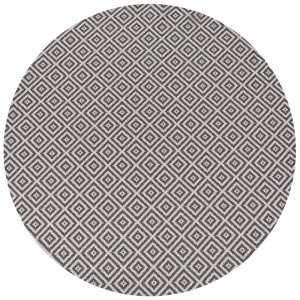 Runder Beliani Outdoor-Teppich Thrissur aus grauem Polypropylen mit geometrischem Gittermuster.