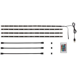 Set illuminazione TV LED Brilo, 2m, nero, con LED RGB, telecomando, connettori e cavi di collegamento.