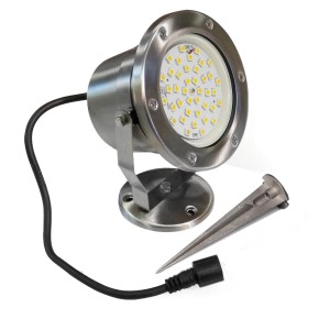 Faretto LED Easy Connect in alluminio, bianco caldo, 10W, con picchetto per illuminazione esterna.