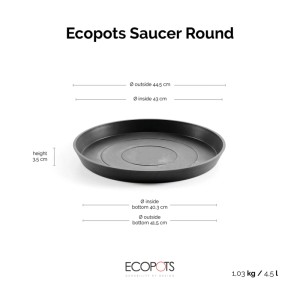 Soucoupe Ecopots gris foncé, Ø 44 cm, pour intérieur et extérieur.