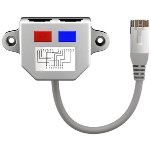 Splitter cavo RJ45 grigio per la distribuzione di un cavo di rete.