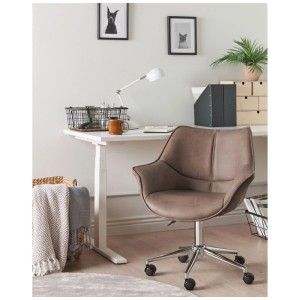 Sedia da ufficio Beliani Newdale, similpelle marrone chiaro, struttura cromata, flessibile e girevole.