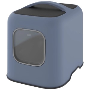 Litière pour chat Rotho Biala Horizon bleue avec porte et poignée. Toilettes pour chat d'intérieur.