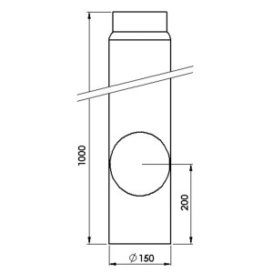 Dessin technique : Tuyau de poêle Firefix, emboîté, avec trappe de visite, noir, Ø 150 x 1000 mm.