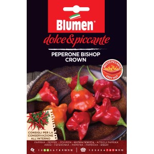 Sachet de graines de piment Bishop Crown : Graines de piment en forme de couronne d'évêque, rouge à orange.