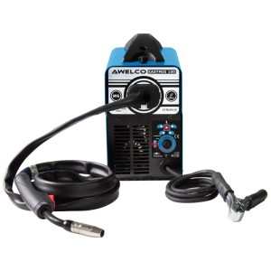 Poste à souder Awelco Inverter Compact Easymig 100 bleu, avec câble et pince de masse.