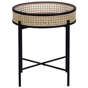 Tavolino Beliani Vienna in rattan naturale con struttura in metallo nero.