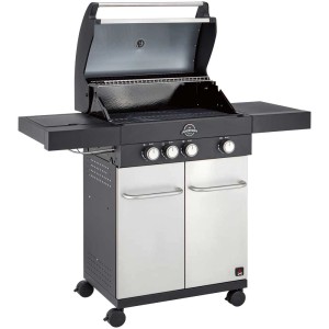 Barbecue à gaz Jamestown Maddox 3 brûleurs avec réchaud latéral, grille en fonte émaillée et placard.