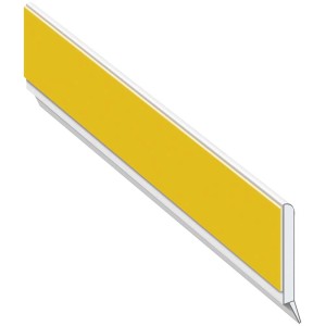 Baguette plate blanche Roro avec lèvre, 3 cm de haut, 100 cm de long, avec ruban adhésif jaune.