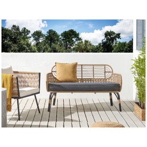 Divano da giardino a 2 posti in rattan grigio grafite della serie Pratello. Mobili da giardino lounge con cuscini.