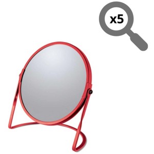 Specchio da tavolo Spirella Akira, rosso opaco, con ingrandimento 5x per bagno e cosmetici.