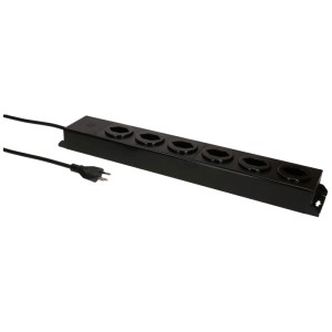 Schwarze Max Hauri Steckdosenleiste Power Line Aluminium mit 6 Typ 13 Steckdosen.