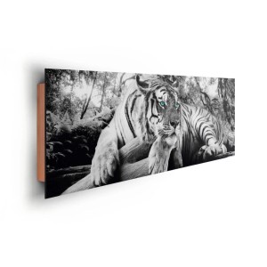 Pannello decorativo: Immagine di tigre in bianco e nero con occhi blu, 52x156 cm. Decorazione murale.