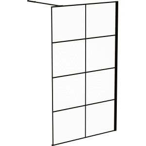 Box doccia walk-in baliv nera con vetro trasparente e barra di stabilizzazione.