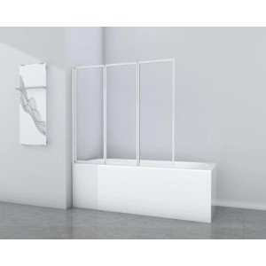Paroi de baignoire Aurlane White Star, 3 volets, blanc, 130x120cm, montée sur baignoire.