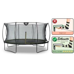 Trampolino EXIT Silhouette nero D427cm con rete di sicurezza e sistema di protezione per i piedi.