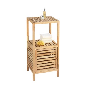 Étagère de salle de bain Wenko Norway avec porte, marron, en noyer avec deux étagères et une porte.