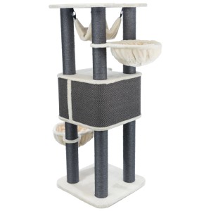 Arbre à chat Trixie Humberto, gris et crème, 174 cm de haut, avec plateformes, hamac et poteaux en sisal.