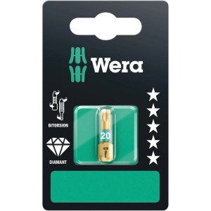 Inserto Wera TX20, 25mm, diamantato con zona Bi-Torsion per una presa sicura nelle viti.