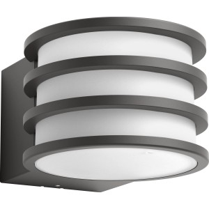 Moderne Philips Hue LED-Wandleuchte Lucca in Anthrazit für den Außenbereich.