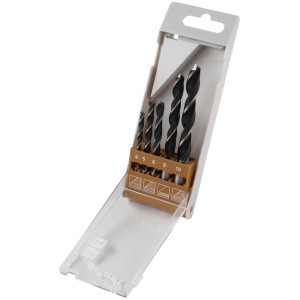 Set di punte elicoidali per legno Wolfcraft, 5 pezzi, per forature precise nel legno.
